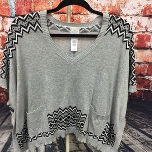Ella Moss Gray/Black/White Knit Poncho Top-SZ 12